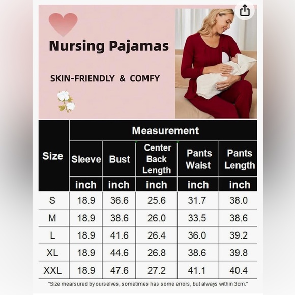 Ekouaer Maternity Nursing Pajama Set Long Sleeve Top & Pants with Pockets NWT - Picture 4 of 7